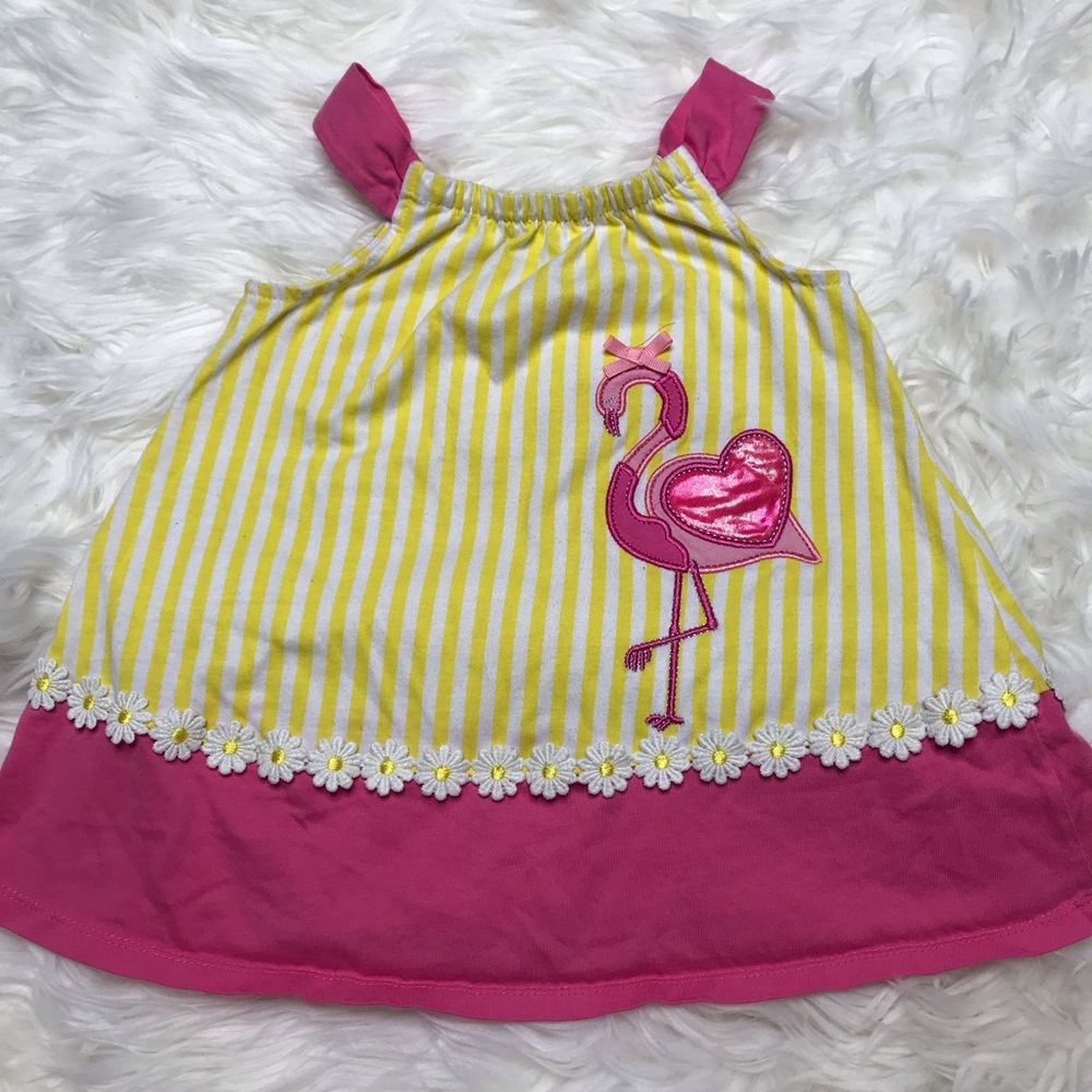 5/$25! Kids headquarters Pink and yellow flamingo 🦩 halter tank top size 6